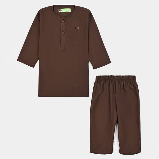 Infant Boys Poly Viscose Kurta Pajama (Front PKT)-BROWN