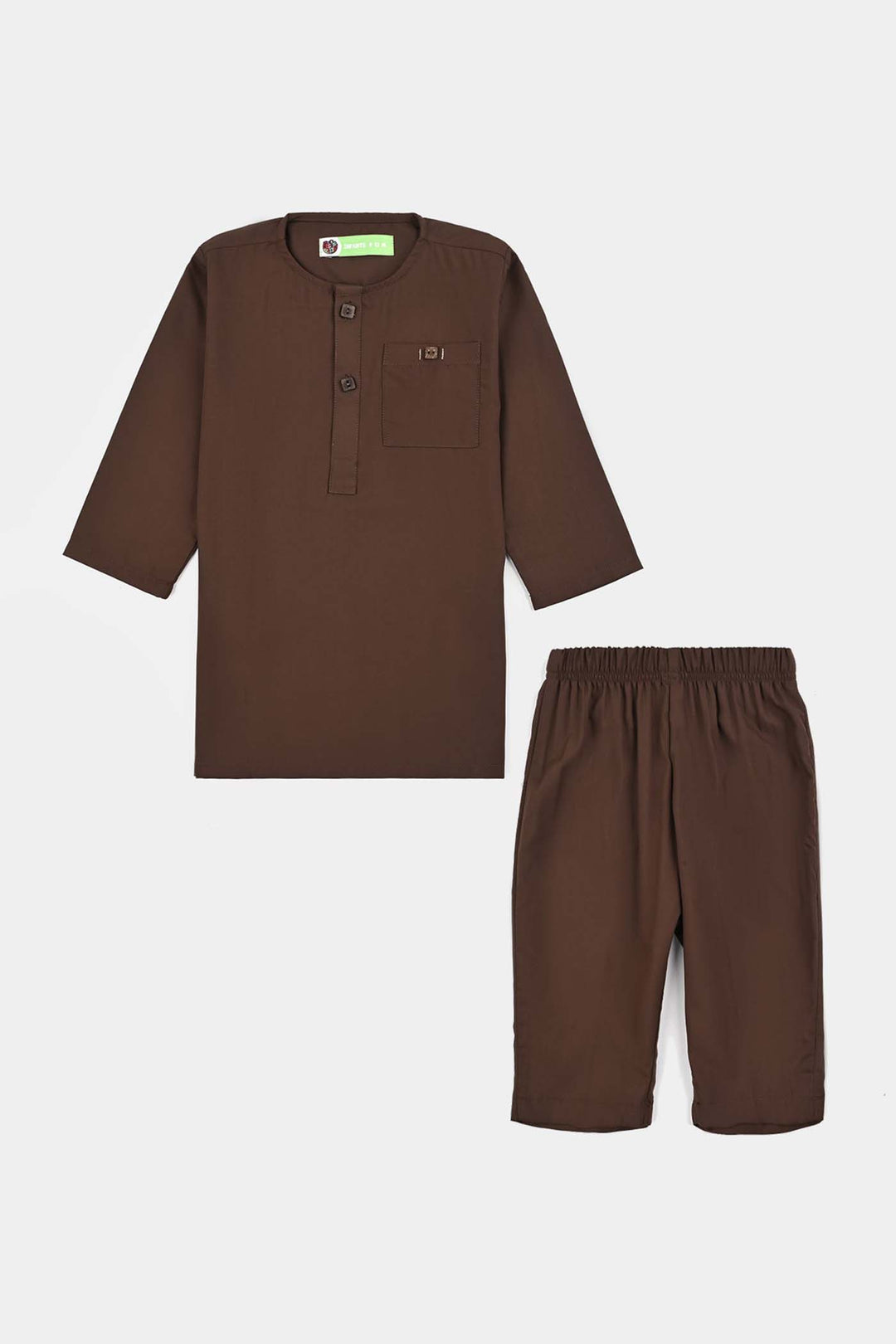 Infant Boys Poly Viscose Kurta Pajama (Front PKT)-BROWN