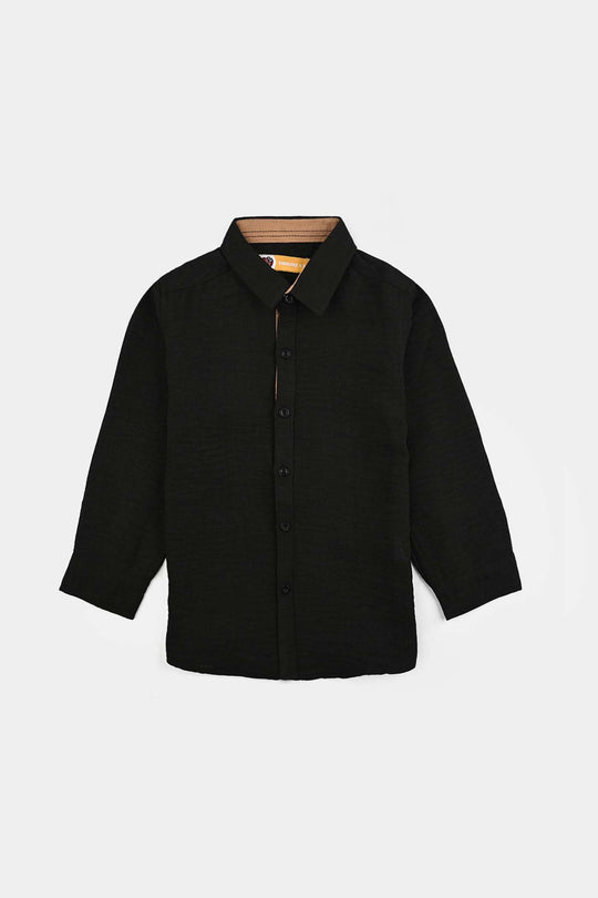 Boys Yarn Dyed Shirt (Brown Thread)-BLACK
