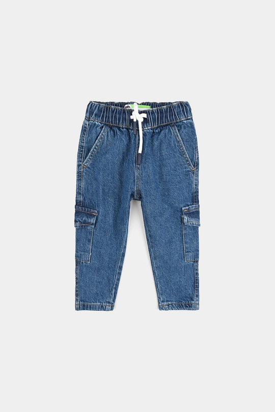 Infant Boys Denim Stretch Pant Cargo - Mid Blue