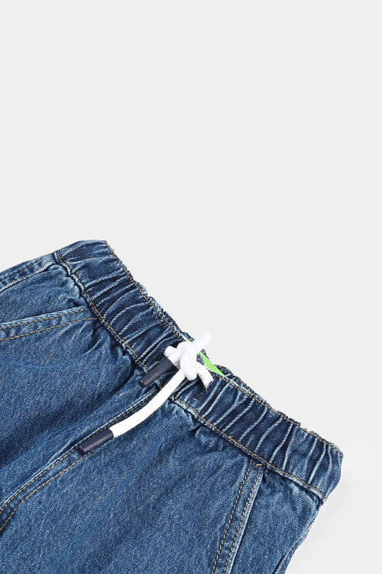 Infant Boys Denim Stretch Pant Cargo - Mid Blue