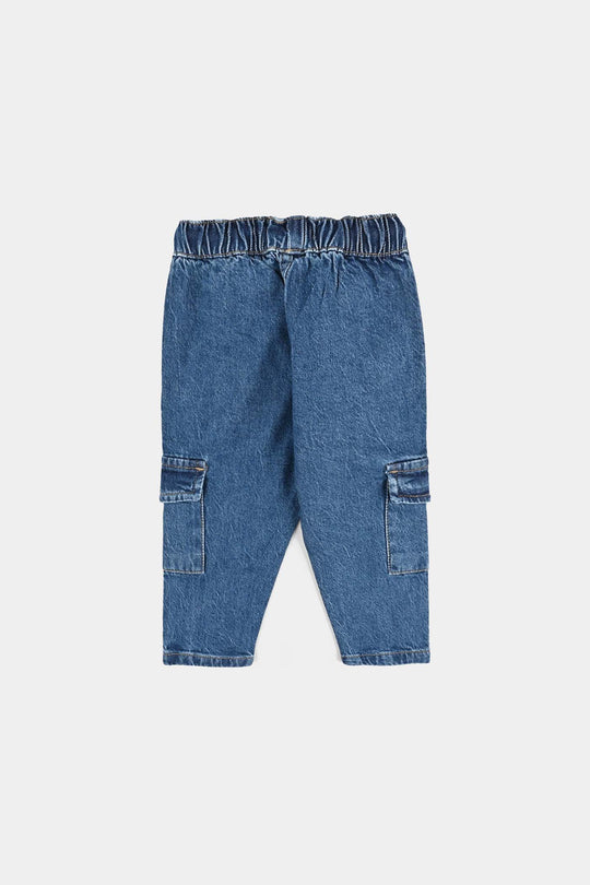 Infant Boys Denim Stretch Pant Cargo - Mid Blue