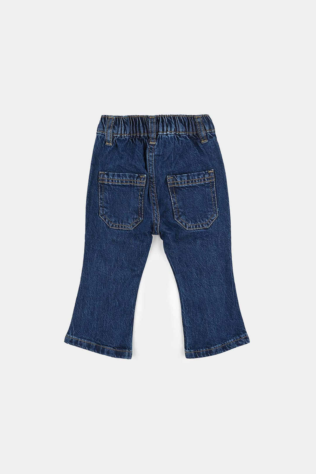 Infant Girls Denim Stretch Pant Plated Flared Style - DARK BLUE