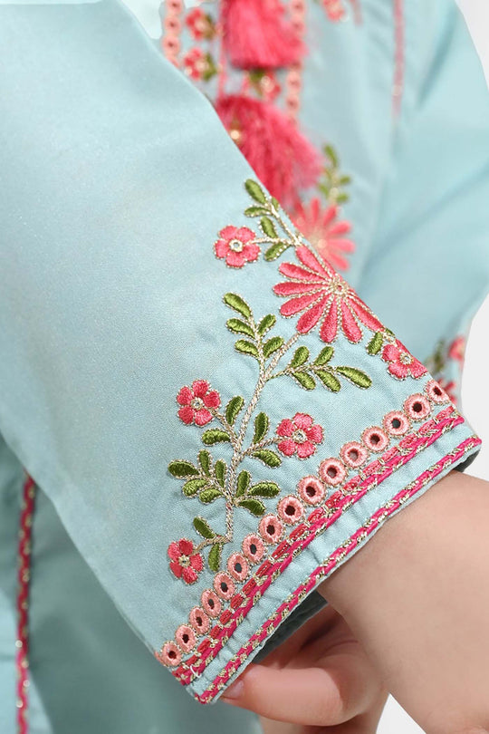 Girls poly cambric Emb Kurti Aqs-E-Bahar-Mint Green