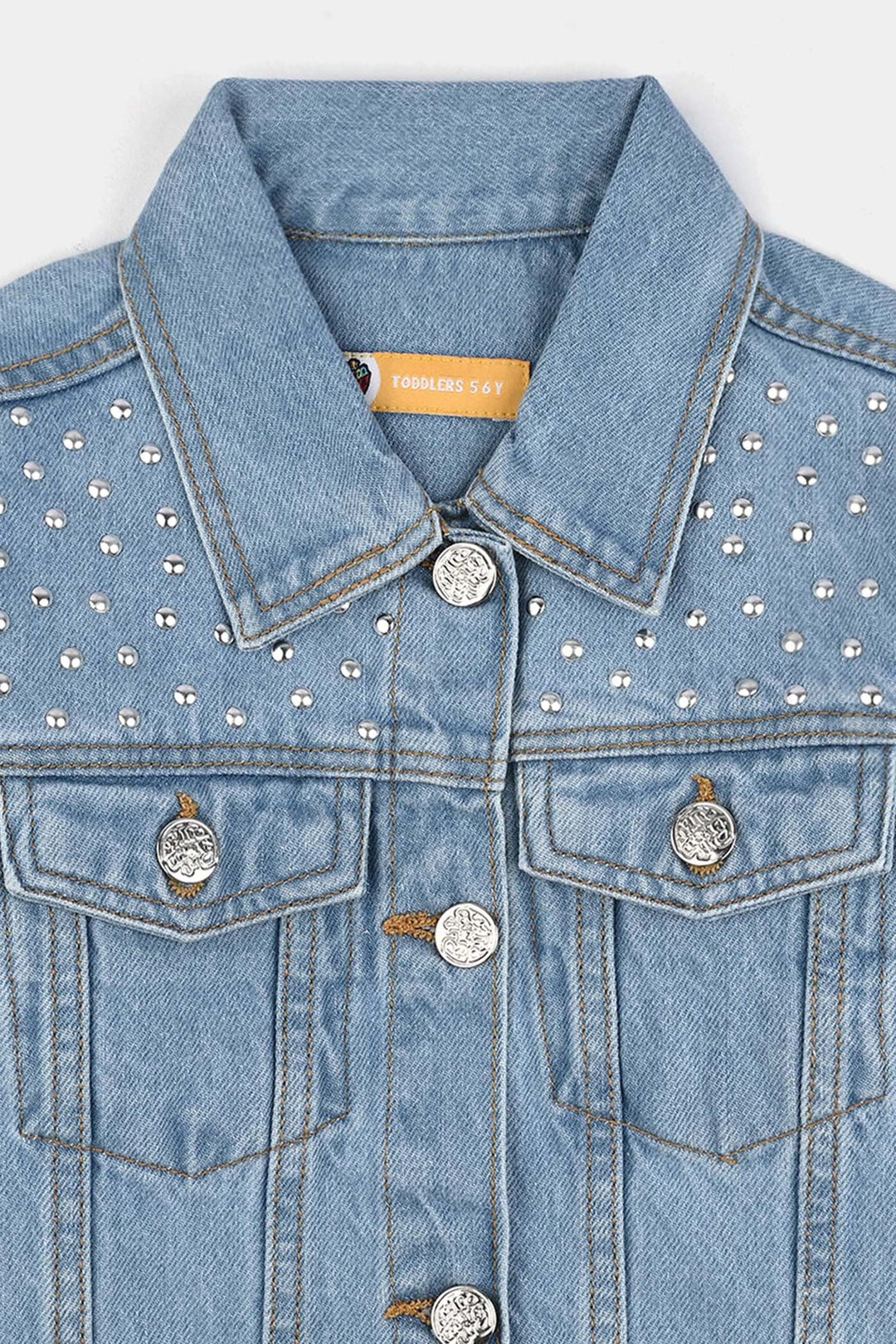Girls Denim Stretch Woven Jacket Pearls-Light Blue