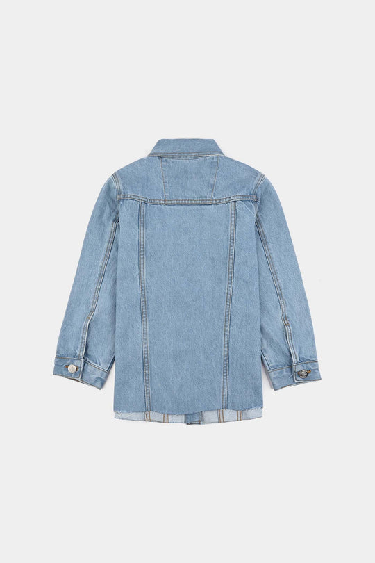 Girls Denim Stretch Woven Jacket Pearls-Light Blue