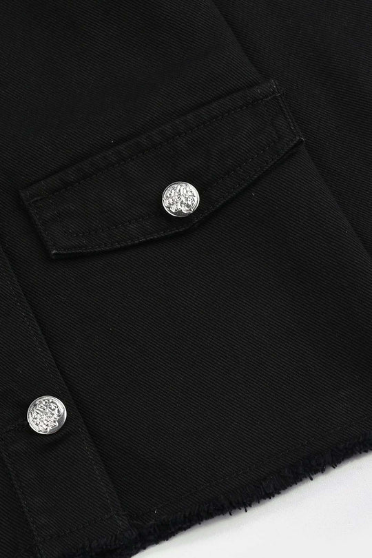 Girls Denim Stretch Woven Jacket Studs-BLACK