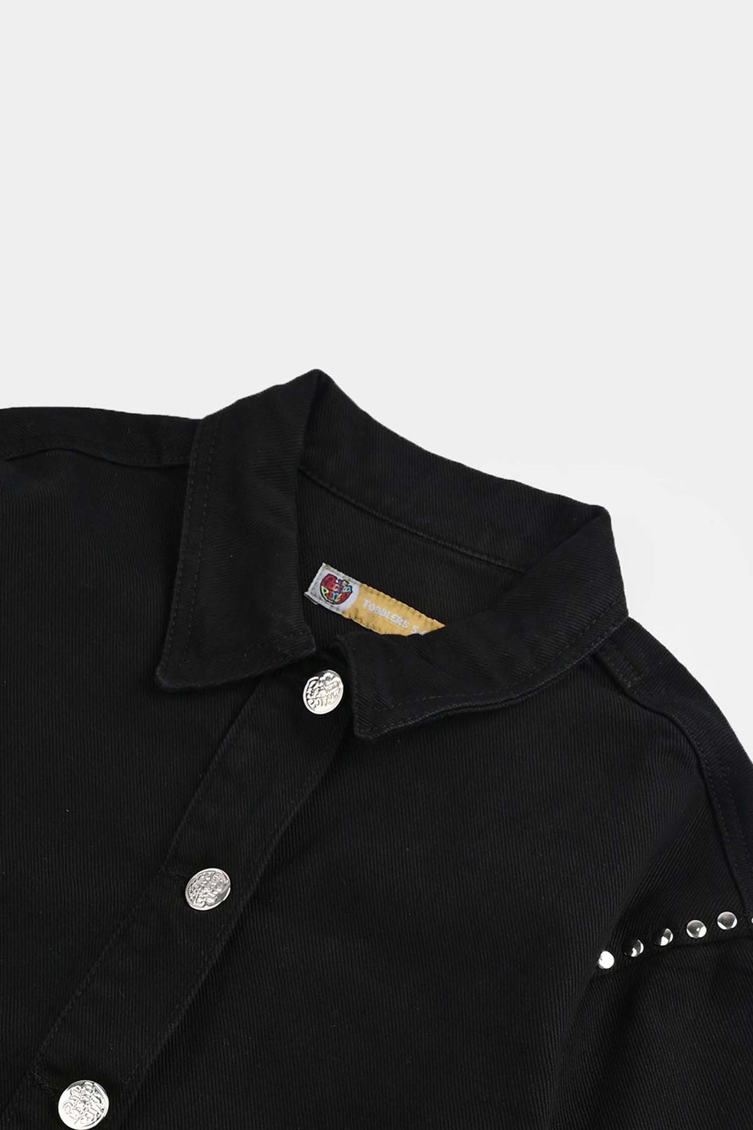 Girls Denim Stretch Woven Jacket Studs-BLACK