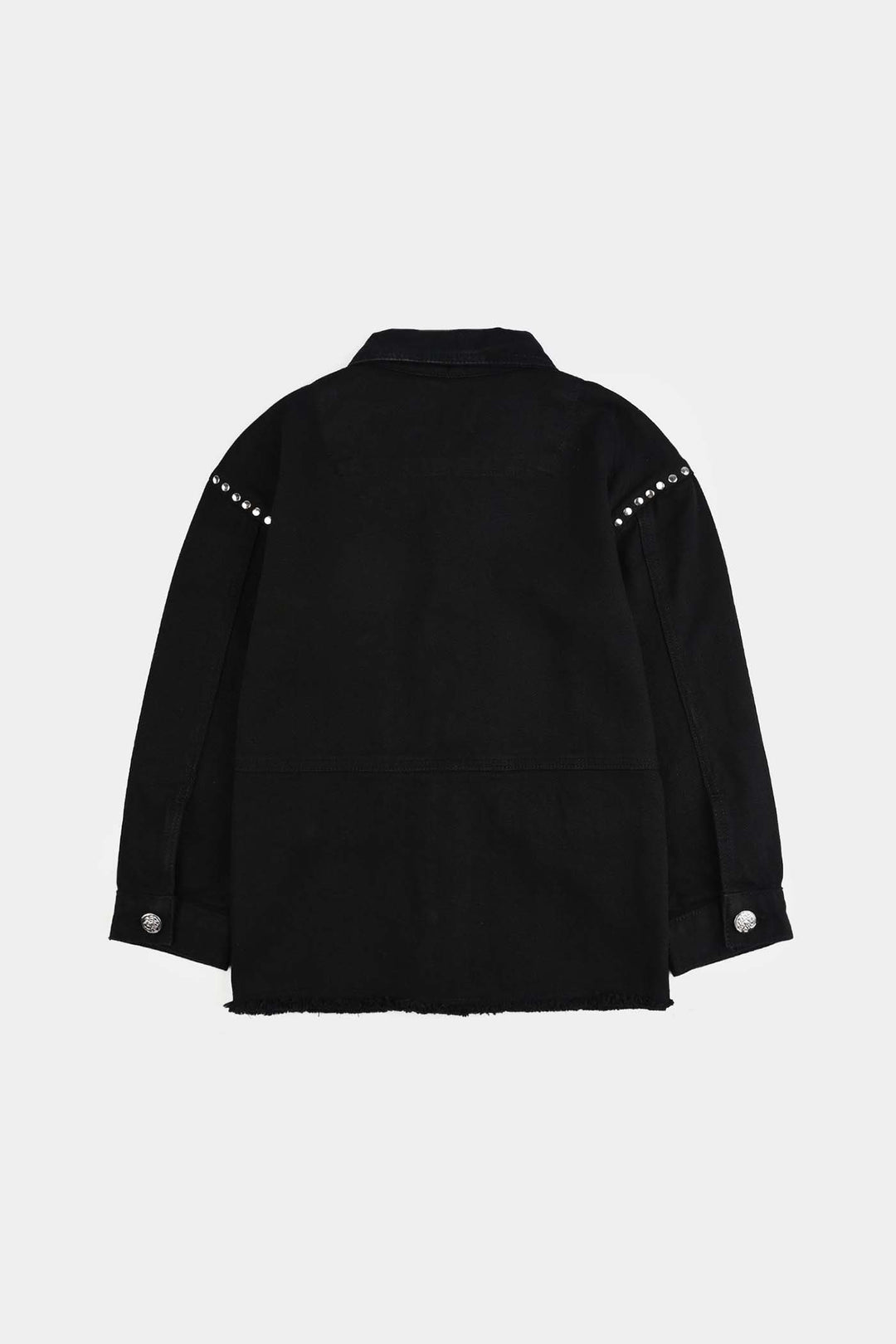 Girls Denim Stretch Woven Jacket Studs-BLACK