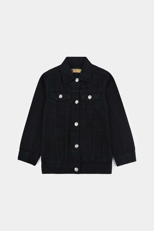 Girls Denim Stretch Woven Jacket Basic-BLACK