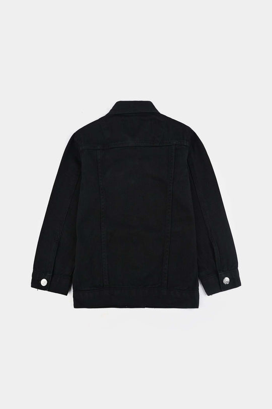 Girls Denim Stretch Woven Jacket Basic-BLACK