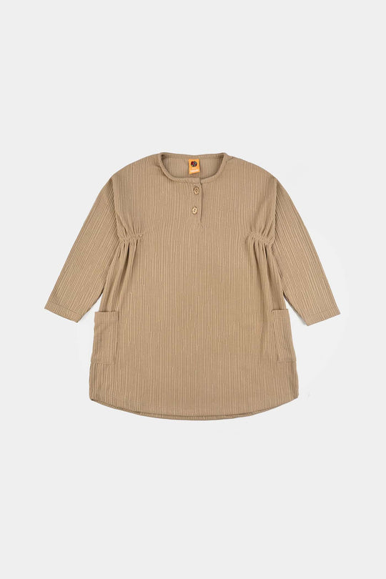 Girls Jacquard Frock - Mud/brown
