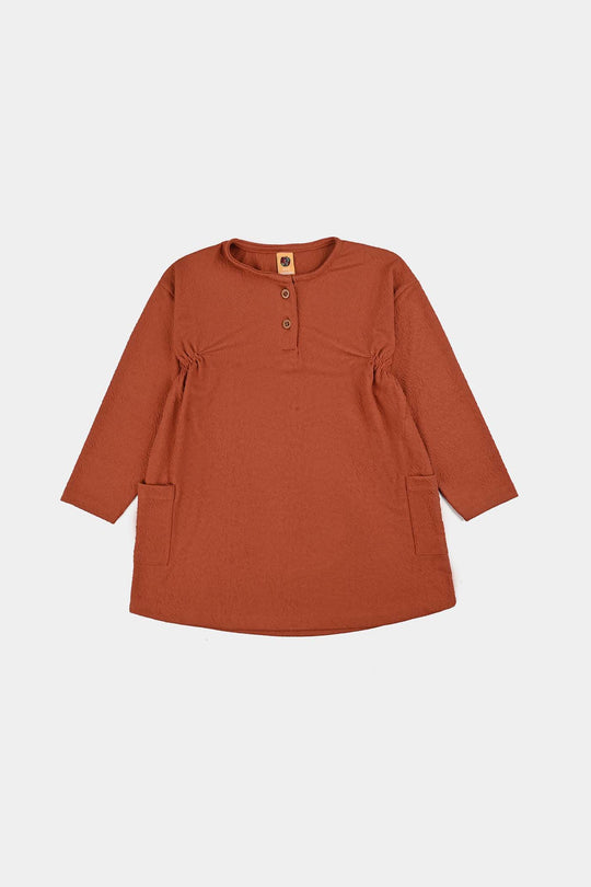 Girls Jacquard Frock TEXTURED-Rust