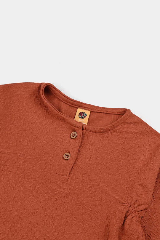 Girls Jacquard Frock TEXTURED-Rust