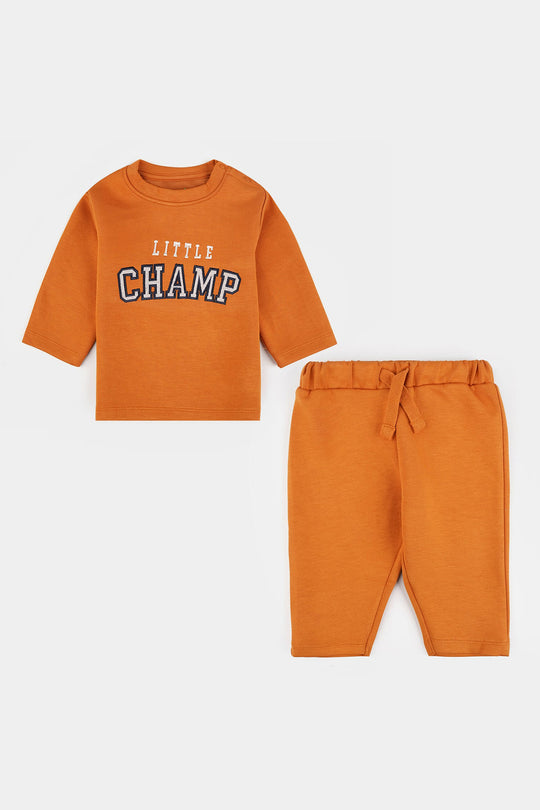 Infant Boys Cotton Interlock Suit Little champ-BROWN