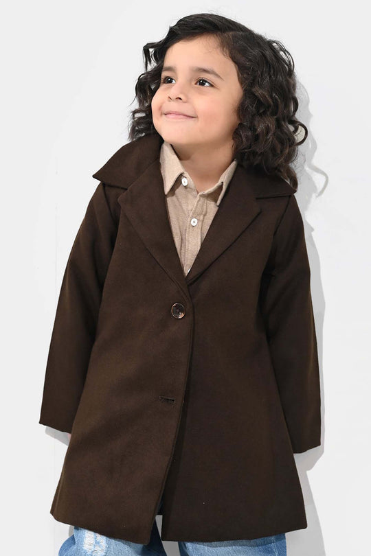 Boys Wool Trench Coat-B.Brown