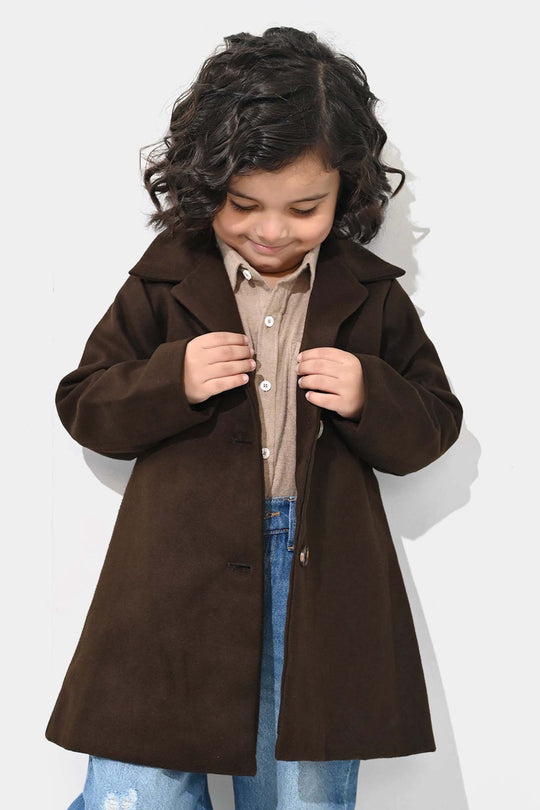 Boys Wool Trench Coat-B.Brown