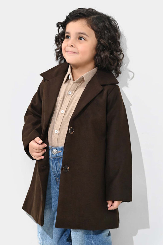Boys Wool Trench Coat-B.Brown