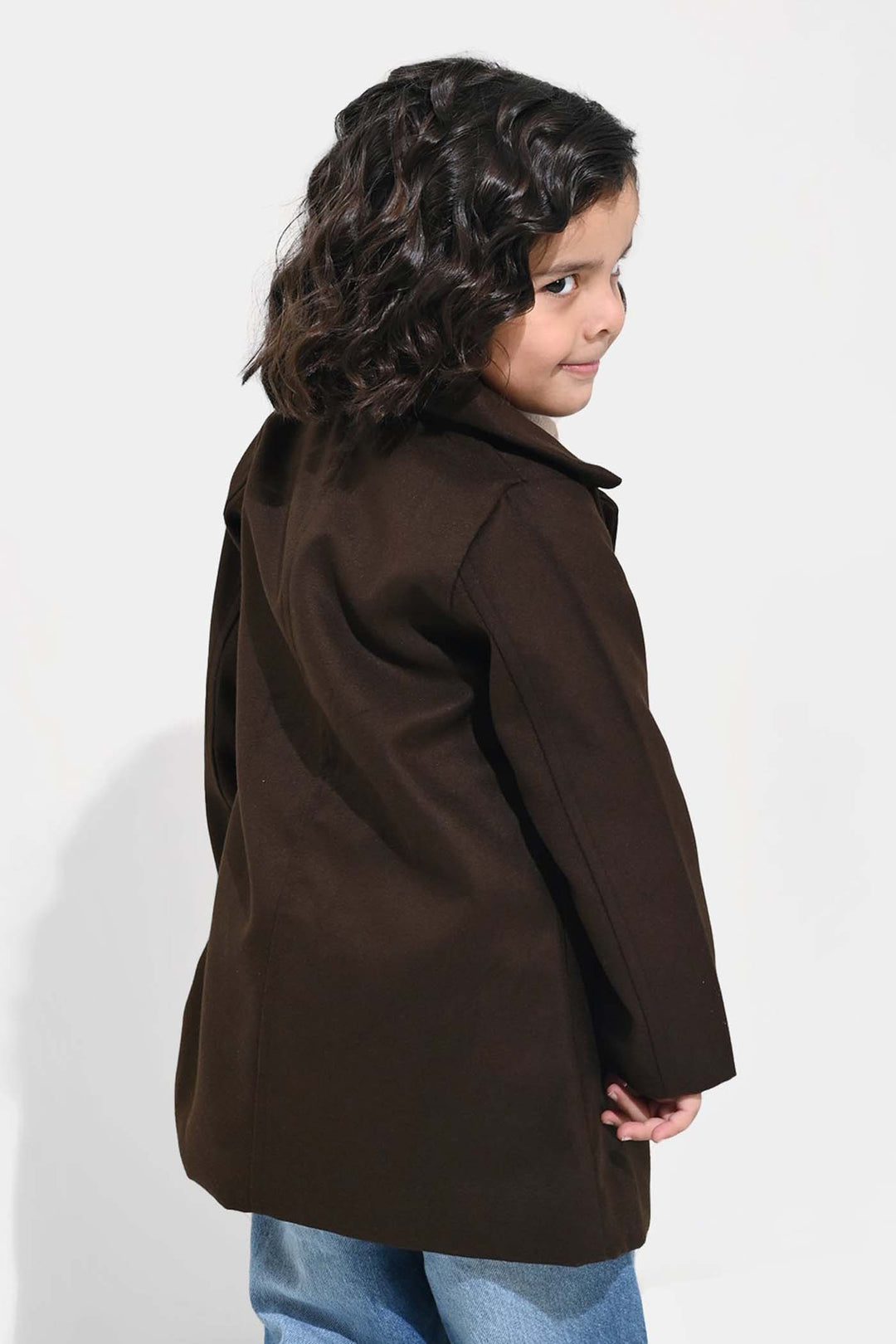 Boys Wool Trench Coat-B.Brown