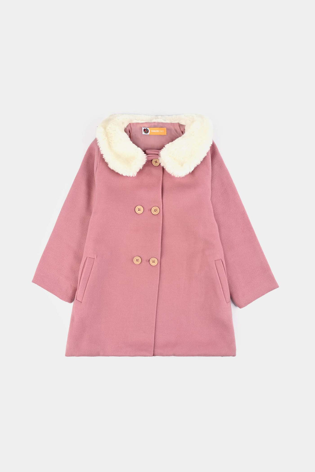 Girls Wool Trench Coat Fur-PINK