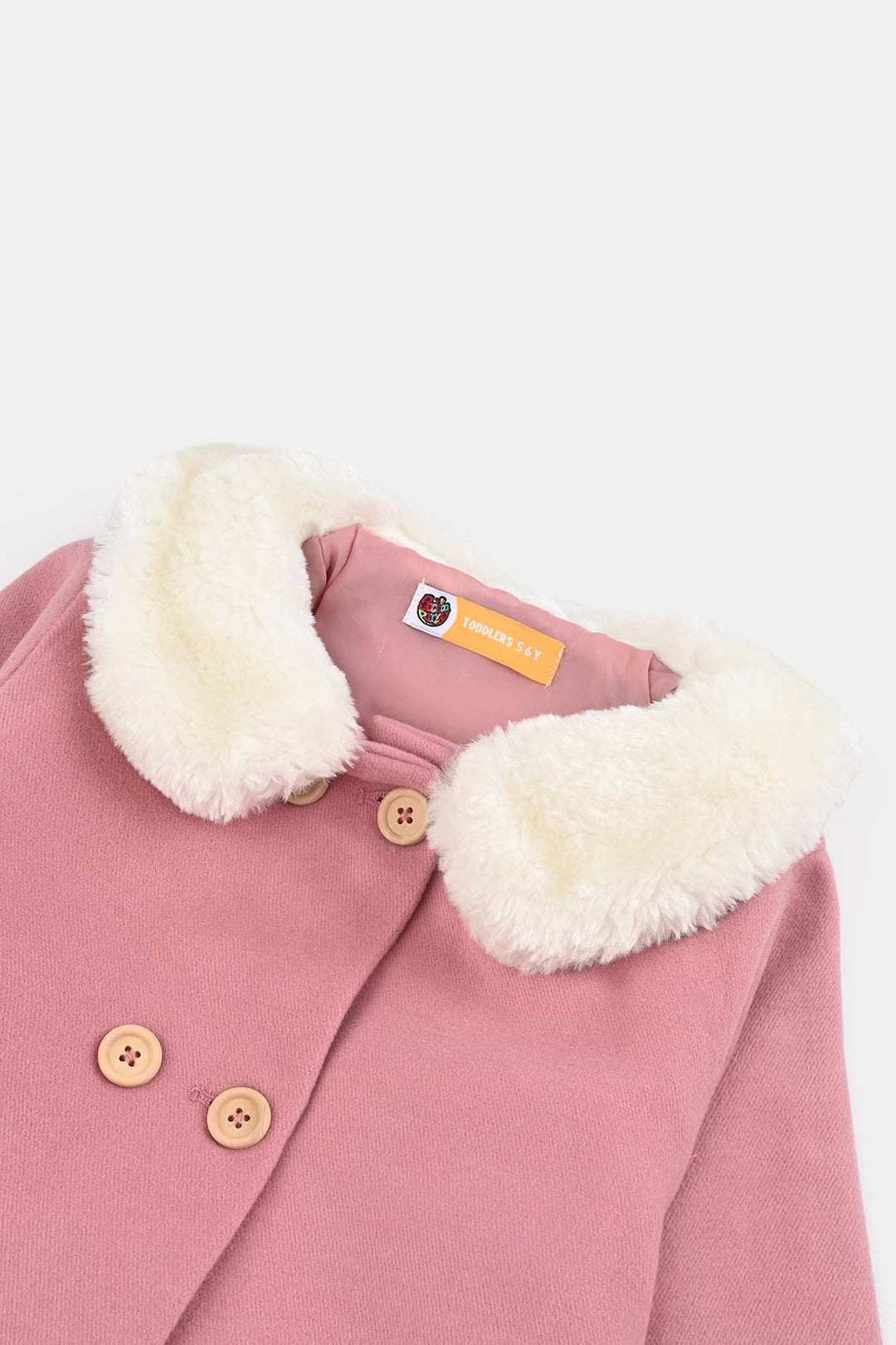 Girls Wool Trench Coat Fur-PINK