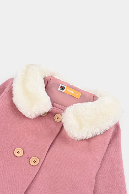 Girls Wool Trench Coat Fur-PINK