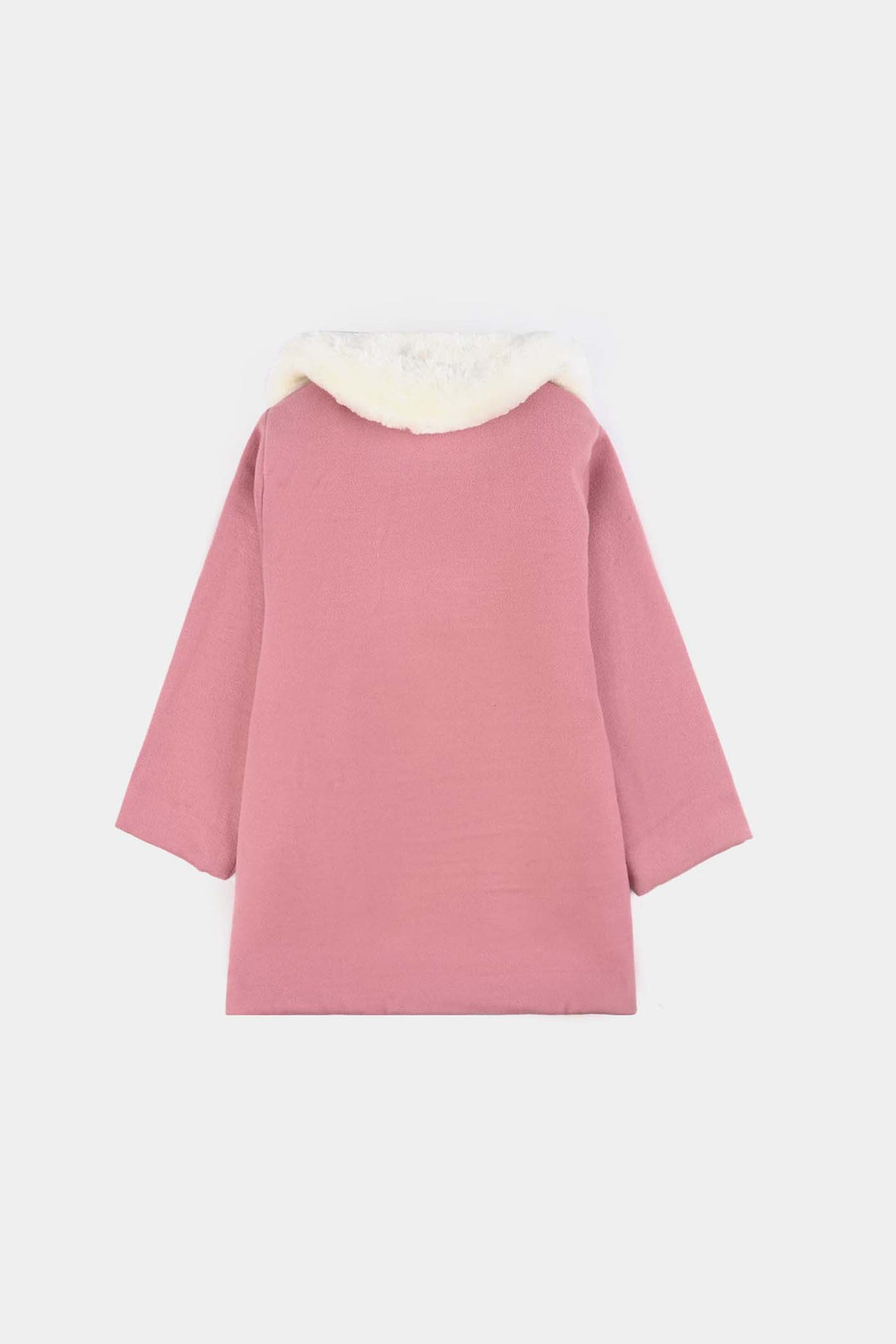 Girls Wool Trench Coat Fur-PINK
