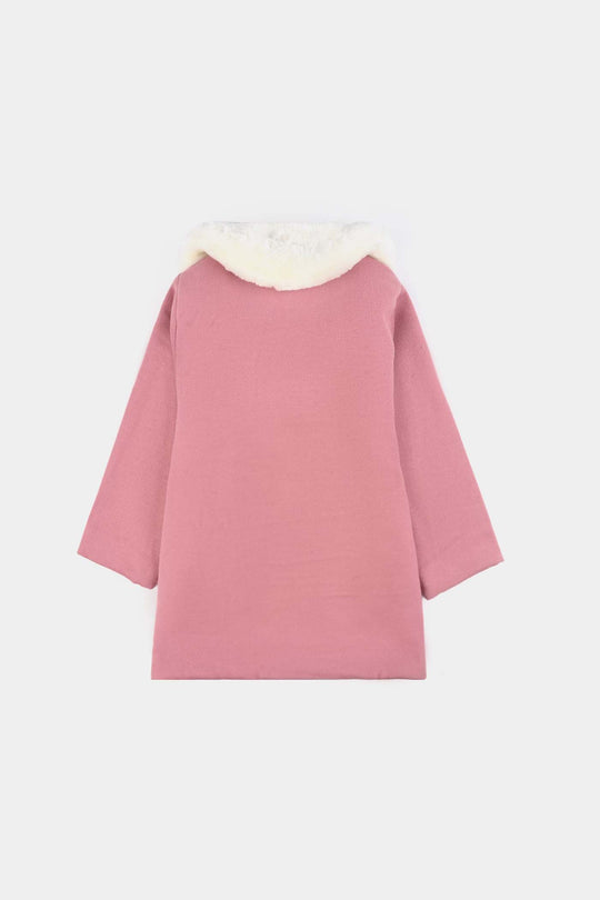 Girls Wool Trench Coat Fur-PINK