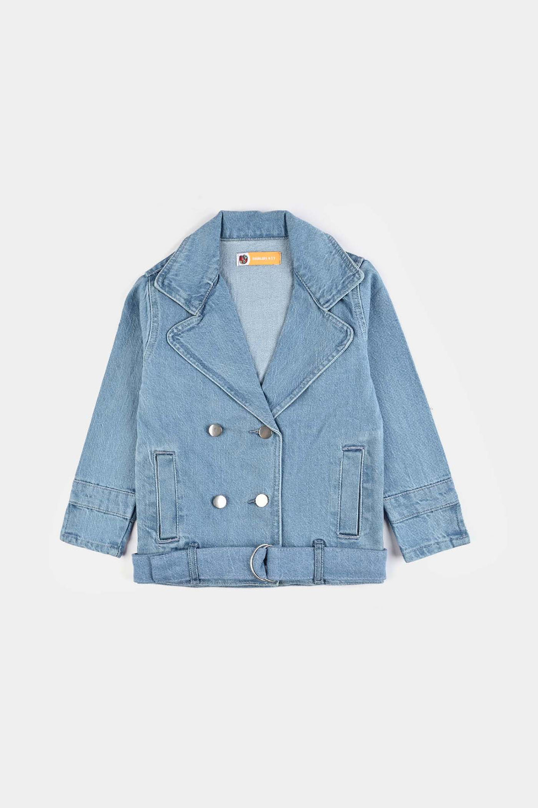 Girls Denim Stretch Jacket Overlap-Light Blue