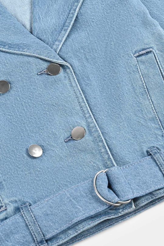 Girls Denim Stretch Jacket Overlap-Light Blue