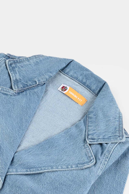 Girls Denim Stretch Jacket Overlap-Light Blue