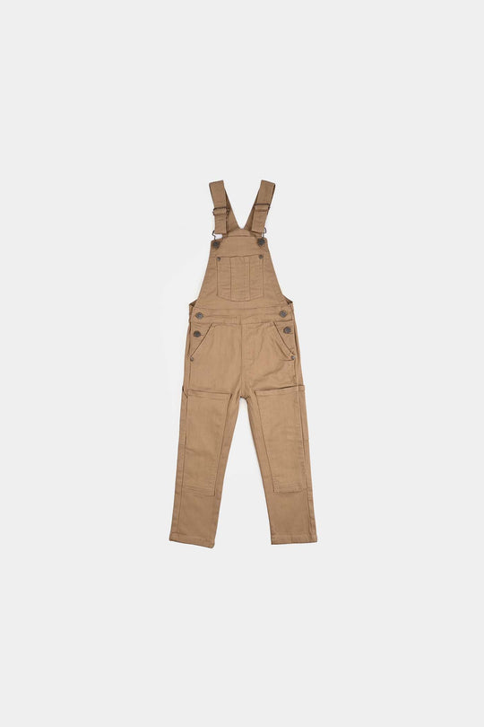 Boys Denim Stretch Dangri Panel-BROWN