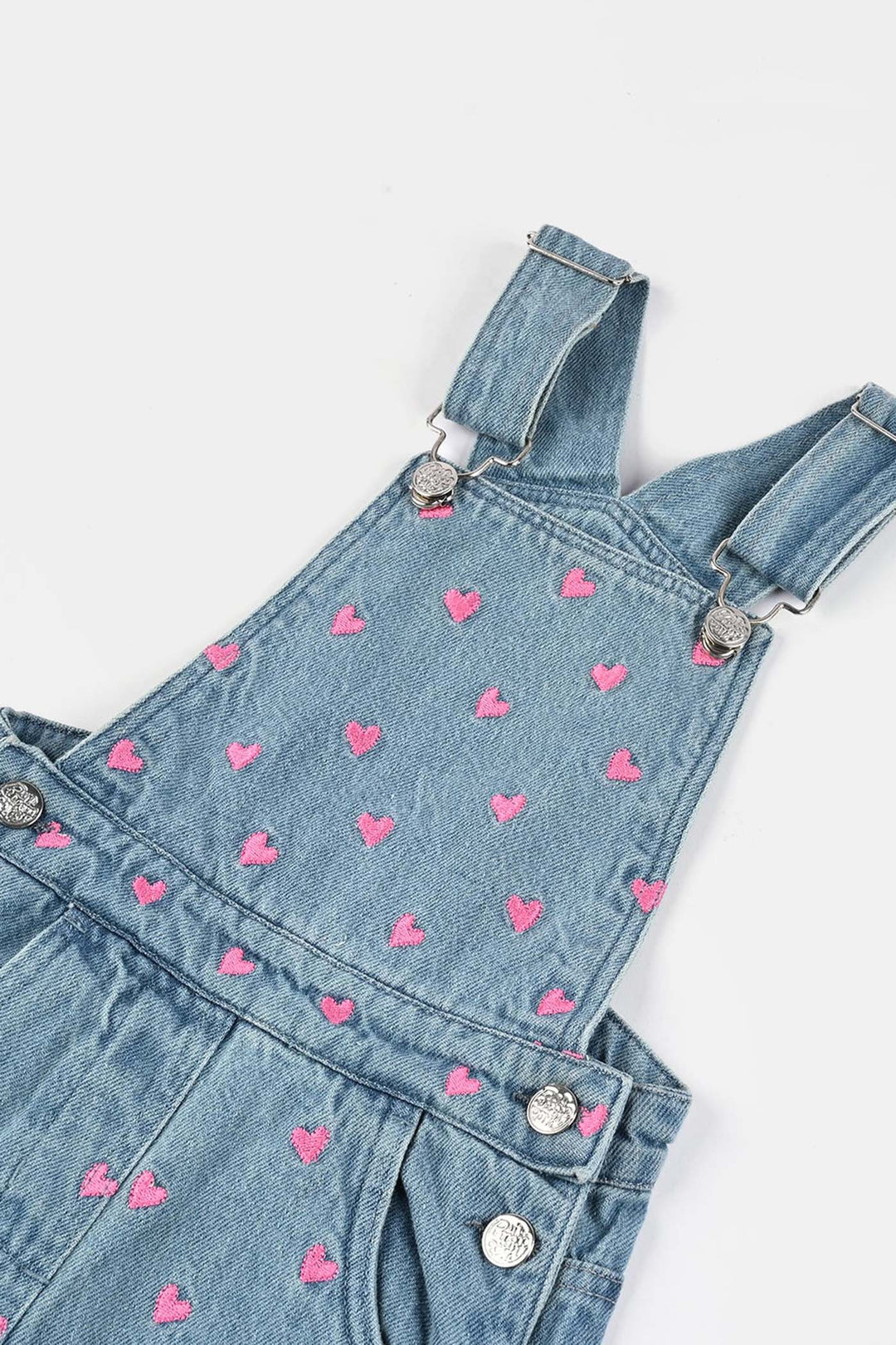 Girls Denim Stretch Dangri Hearts-BLUE