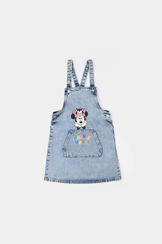 Girls Denim Stretch Over All Minnie mouse-BLUE