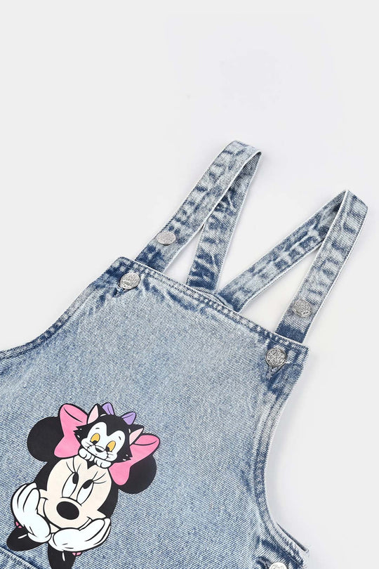 Girls Denim Stretch Over All Minnie mouse-BLUE