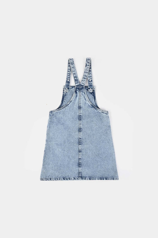 Girls Denim Stretch Over All Minnie mouse-BLUE