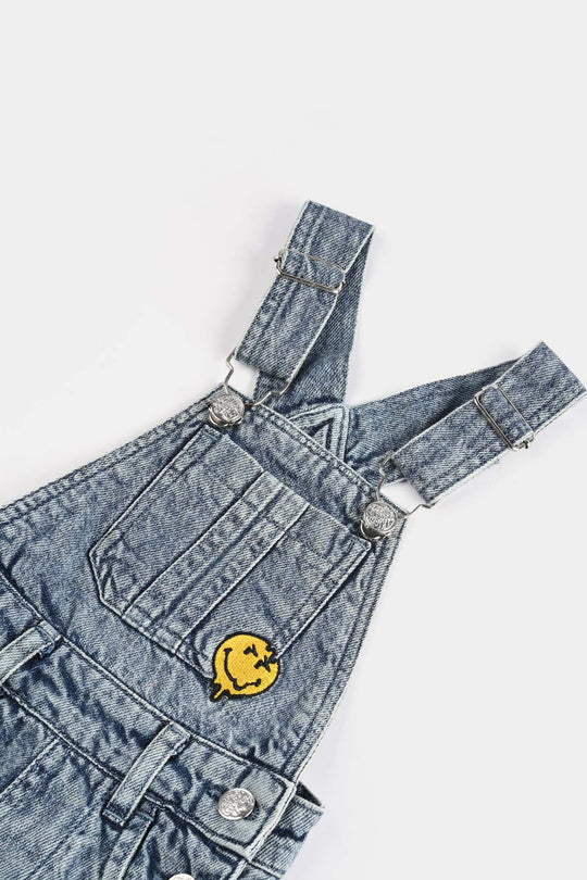 Infant Boys Denim Stretch Dangri Smiley-Blue