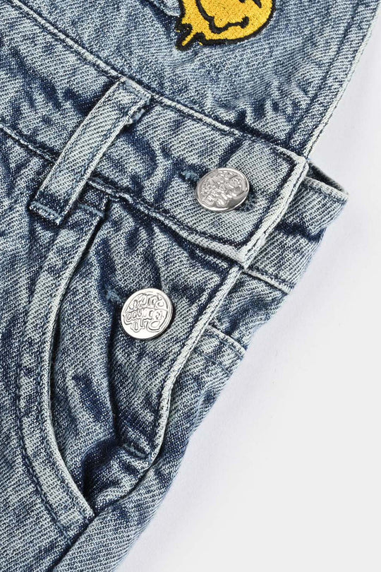 Infant Boys Denim Stretch Dangri Smiley-Blue