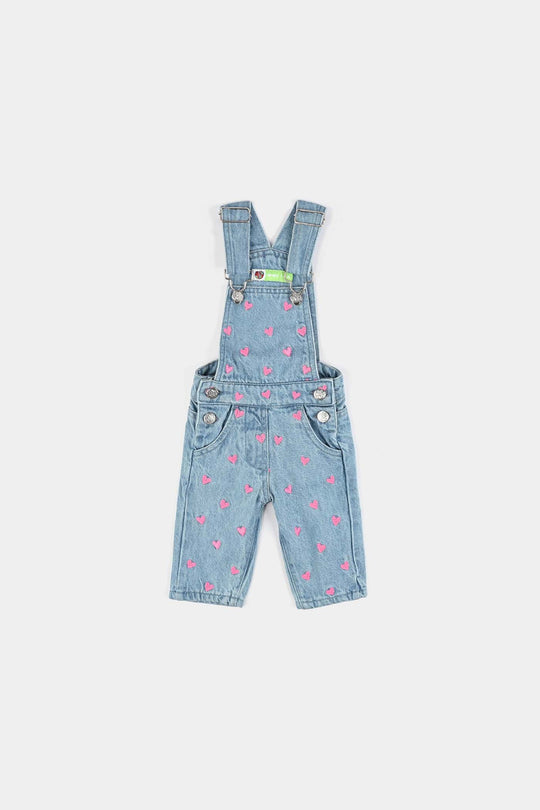 Infant Girls Denim Stretch Dangri Hearts-BLUE