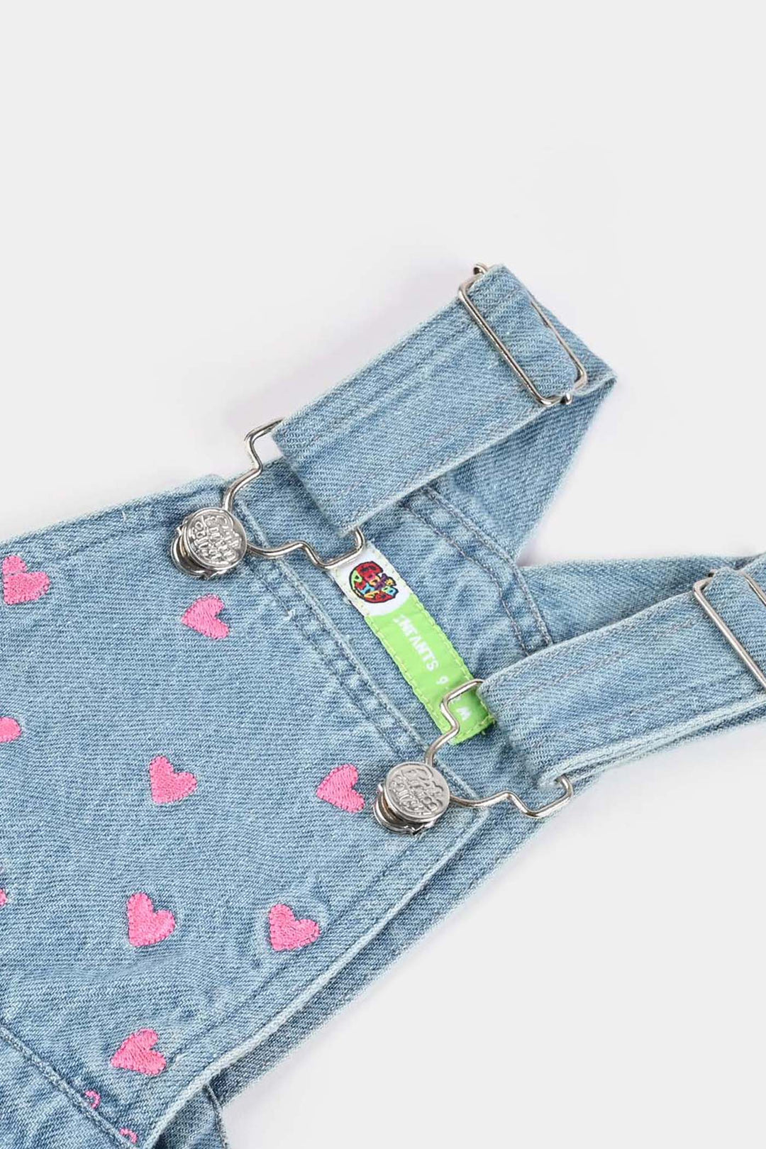 Infant Girls Denim Stretch Dangri Hearts-BLUE