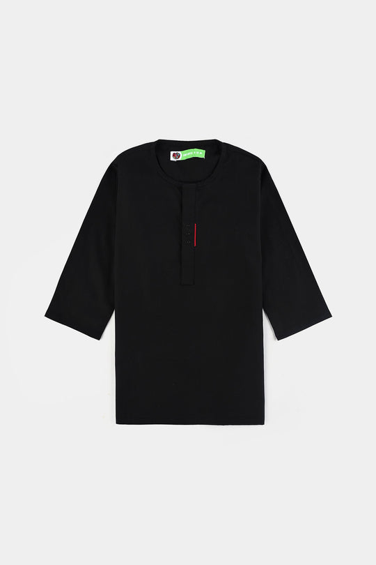 Infant Boys Cotton Poplin Kurta Pajama (Studs)-BLACK