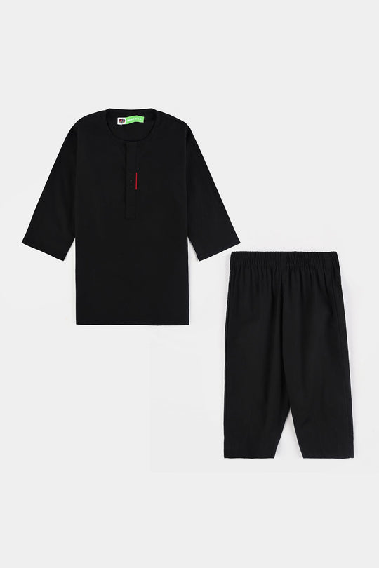 Infant Boys Cotton Poplin Kurta Pajama (Studs)-BLACK