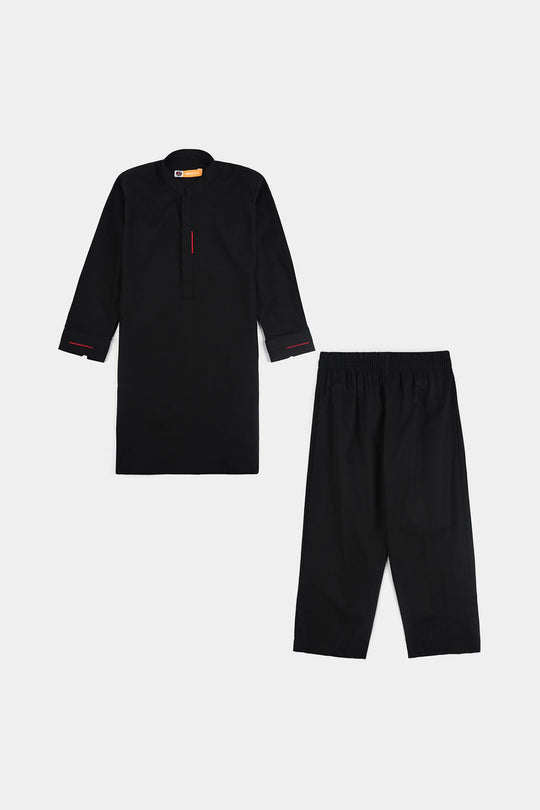 Boys Cotton Poplin Kurta Pajama (Black Studs)-BLACK