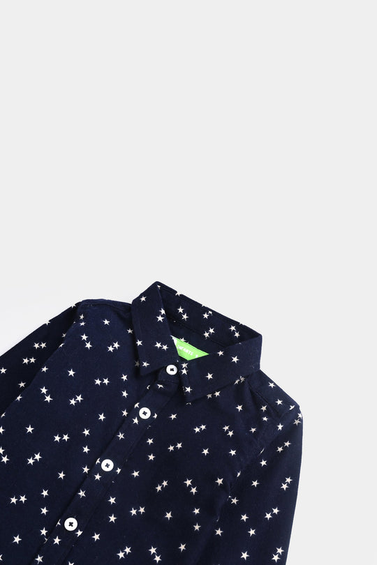 Infant Boys Flannel Shirt (Stars)-NAVY