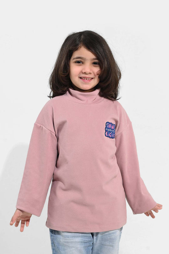 Girls Poly Satin Sweatshirt SHINE YOUR LIGHT-Pink