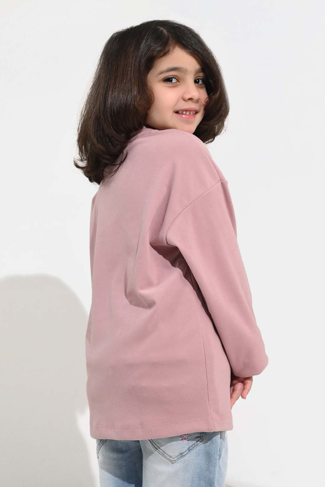 Girls Poly Satin Sweatshirt SHINE YOUR LIGHT-Pink