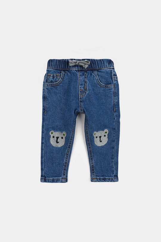 Infant Boys Denim Stretch Pant Bear-Mid Blue