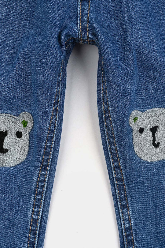 Infant Boys Denim Stretch Pant Bear-Mid Blue