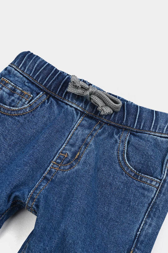 Infant Boys Denim Stretch Pant Bear-Mid Blue