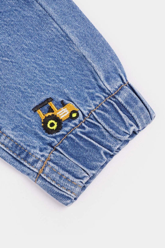 Infant Boys Denim Stretch Pant Trucks-Mid Blue